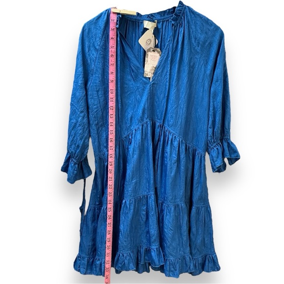 NWT Pinch Crinkled Mini Dress S gorgeous unique blue color‎ mini tunic tiered - Picture 10 of 13